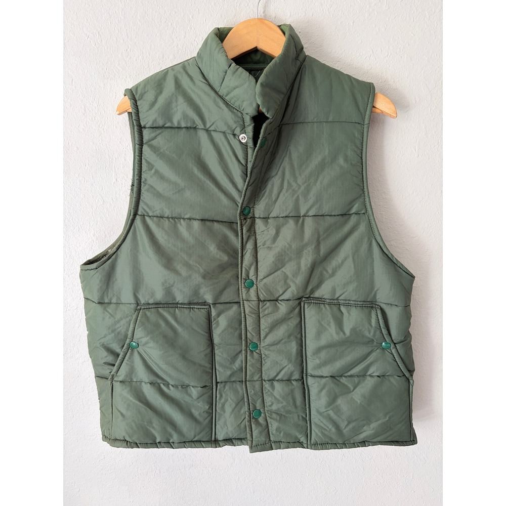 Vintage 80s Olive Green Quilted Puffer Vest L Retro Outdoor Layering Gorpcore
